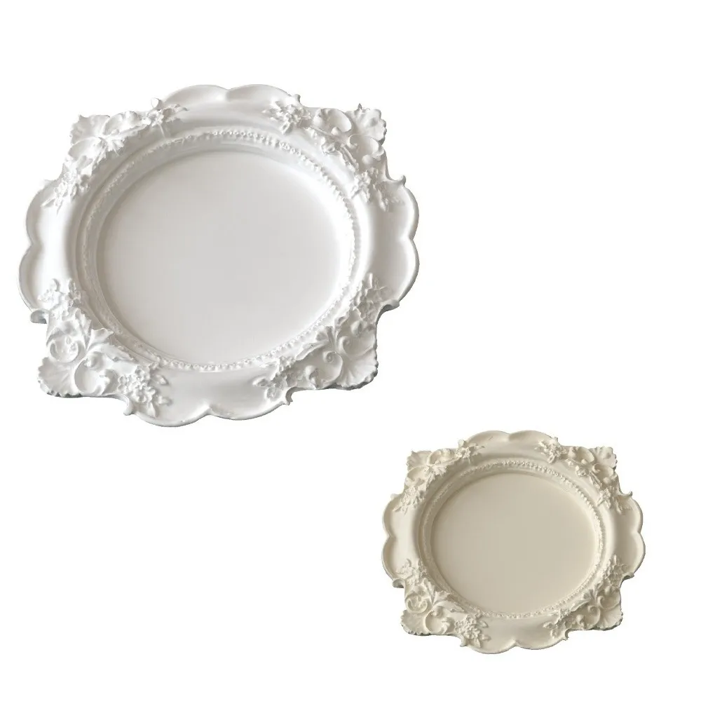 Rose Embossed Jewelry Storage Tray Vintage Floral Relief Creative Shape Storage Bowl White Gypsum Silicone Mold Storage Plate