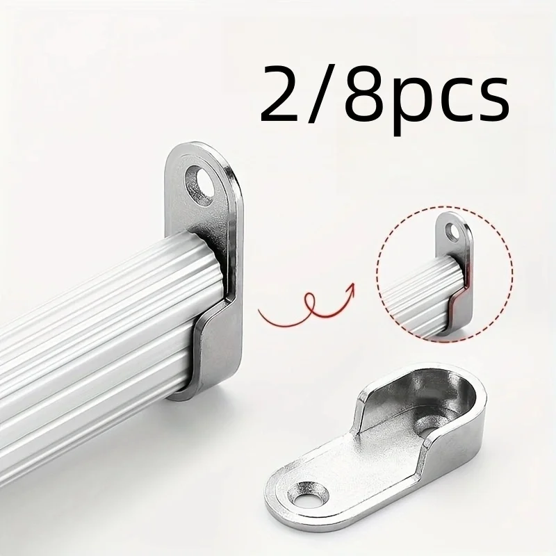 2/8pcs silver oval shaped wardrobe tube rack integrated design suitable for DIY balcony drying rack cabinet hardware accessories