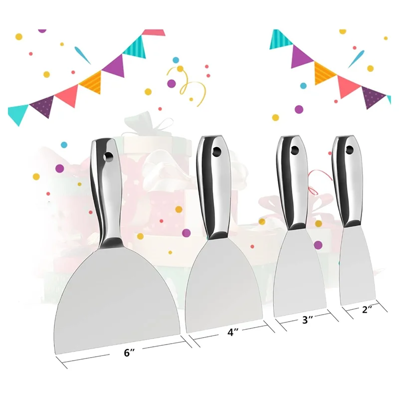 A40Z-Putty Knife Set,4 PCS One-Piece Premium Polished All-Stainless Steel Scraper Tool For Drywall Finishing