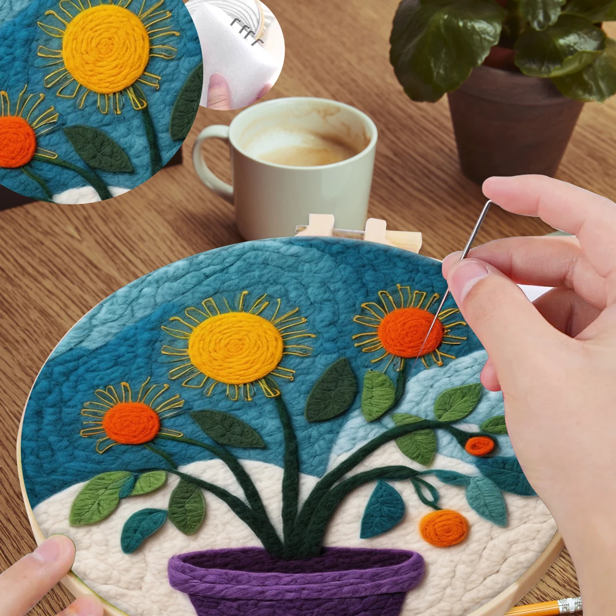 

SDOYUNO Wool Felt Package Beginners Painting Diy Art And Crafts With Needles plant Set Creative Making Wool Felt Kit Home Decor
