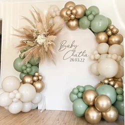 132pcs green, gold, sandy white latex balloon arch set for birthdays，weddings，gender reveal，bachelorette party，family reunion