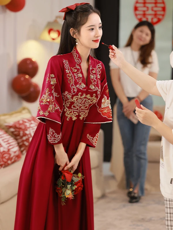 

Red Chinese Engagement Wedding Dr Materni Formal Long Skirt Spring Bridal Gown Large Size plus Size Women