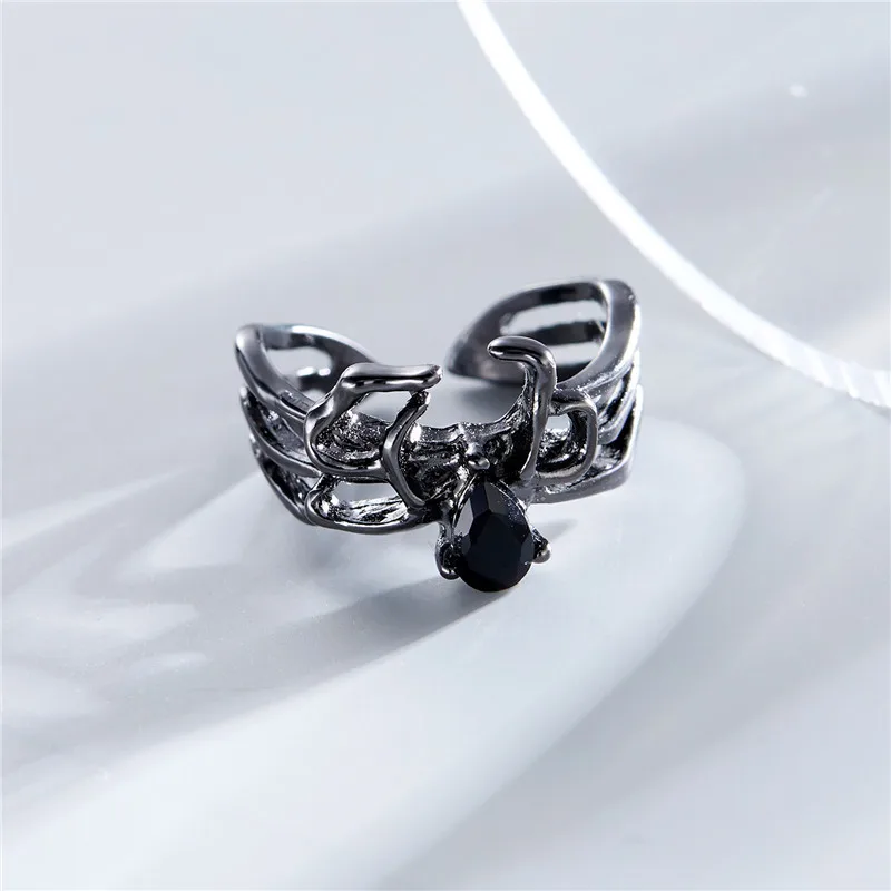 Gothic Punk Unregelmäßige Spinne Öffnung Ring Frauen Männer Mode Zirkon Schwarz Kristall Dark Tier Ring Hip Hop Party Finger Schmuck – Detail 36