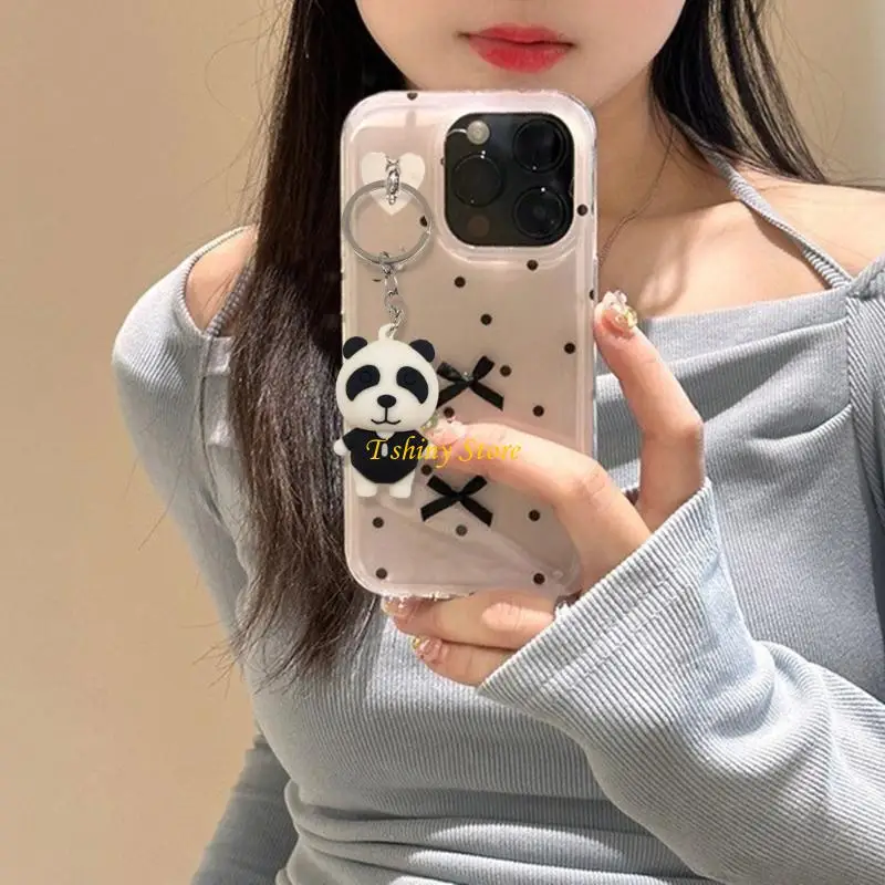 N58F Adorable Silicone Panda Keyring Accessory Cartoon Animal Pendant Backpack or Handbag Decoration Souvenir for Friend