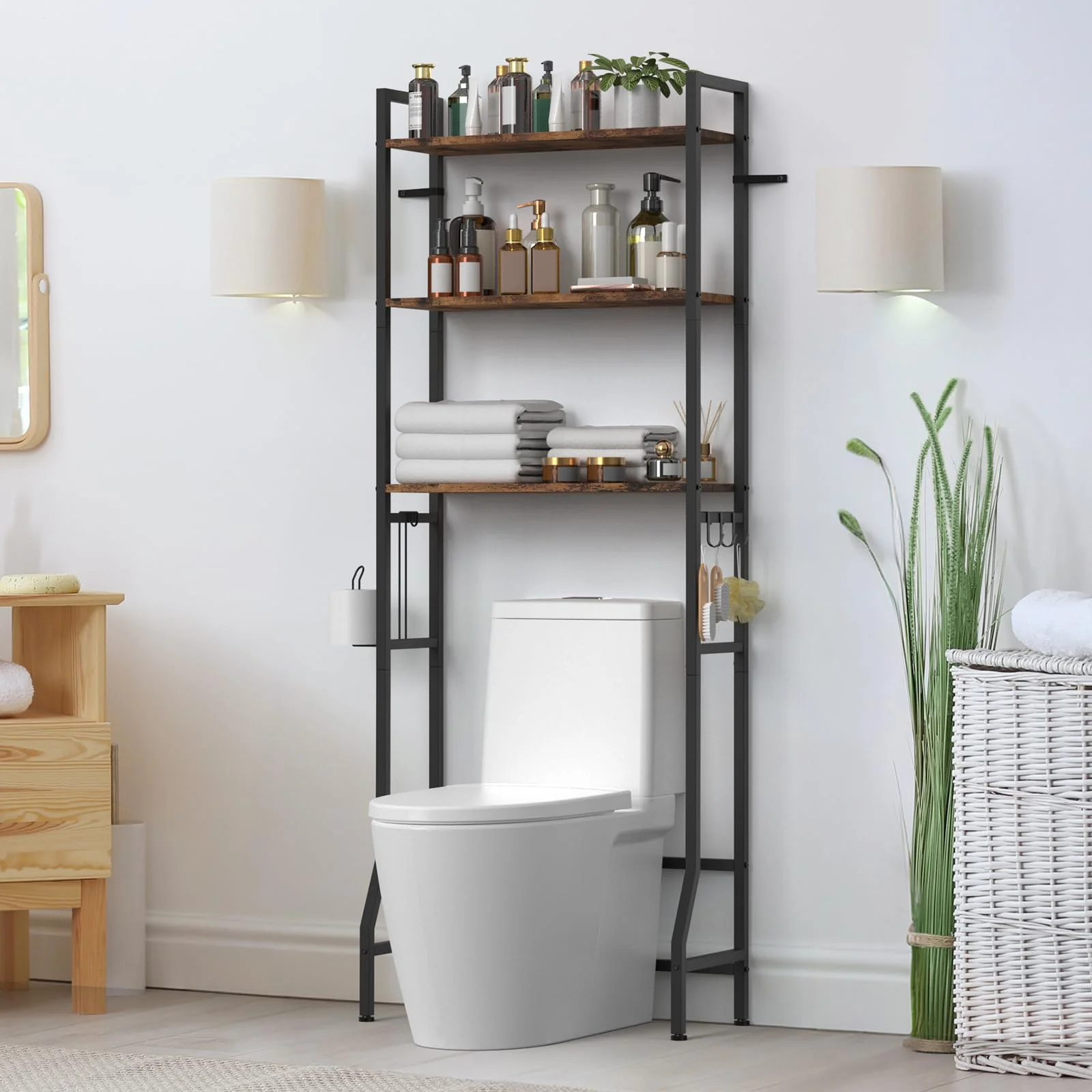 

Over Toilet Storage,3-Tier Bathroom Shelf Storage Rack Freestanding Above Toilet Shelving for Restroom Behind, Laundry, Balcony