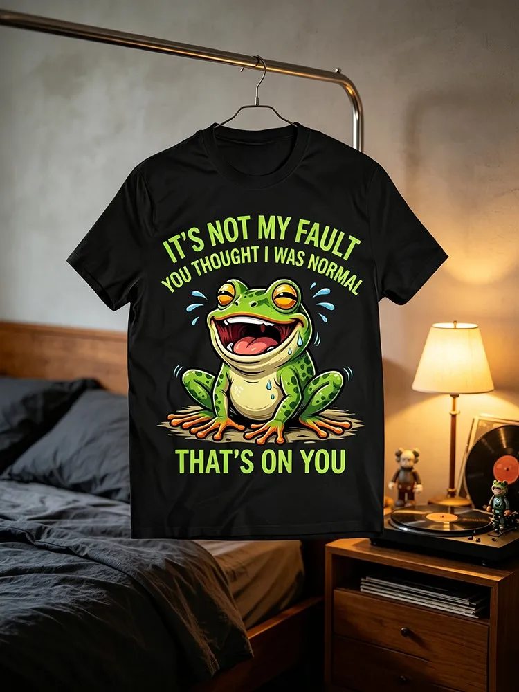 Men'S And Women'S Same Fun Frog Print T-Shirt, You Think I'M Normal And Blame Me, Humorous Pattern Pure Soft Round Neck Short Sleeves Black Bottom~~ Gift Personalized Design