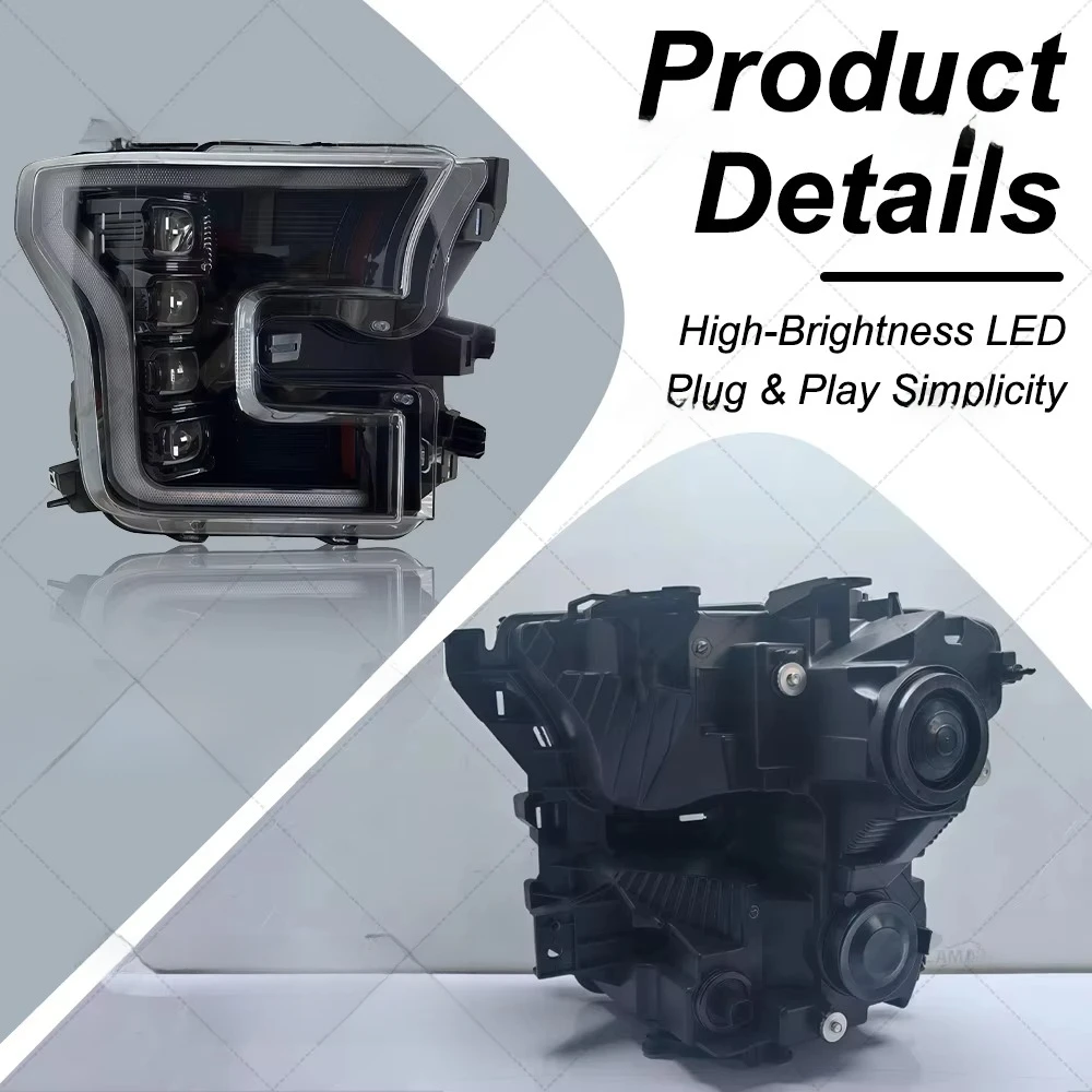 LED Car Headlight, Plug and Play Assembly, Front Projector Lamp, IP67 Waterproof, for Ford F150 Pickup 4x4 2015-2017