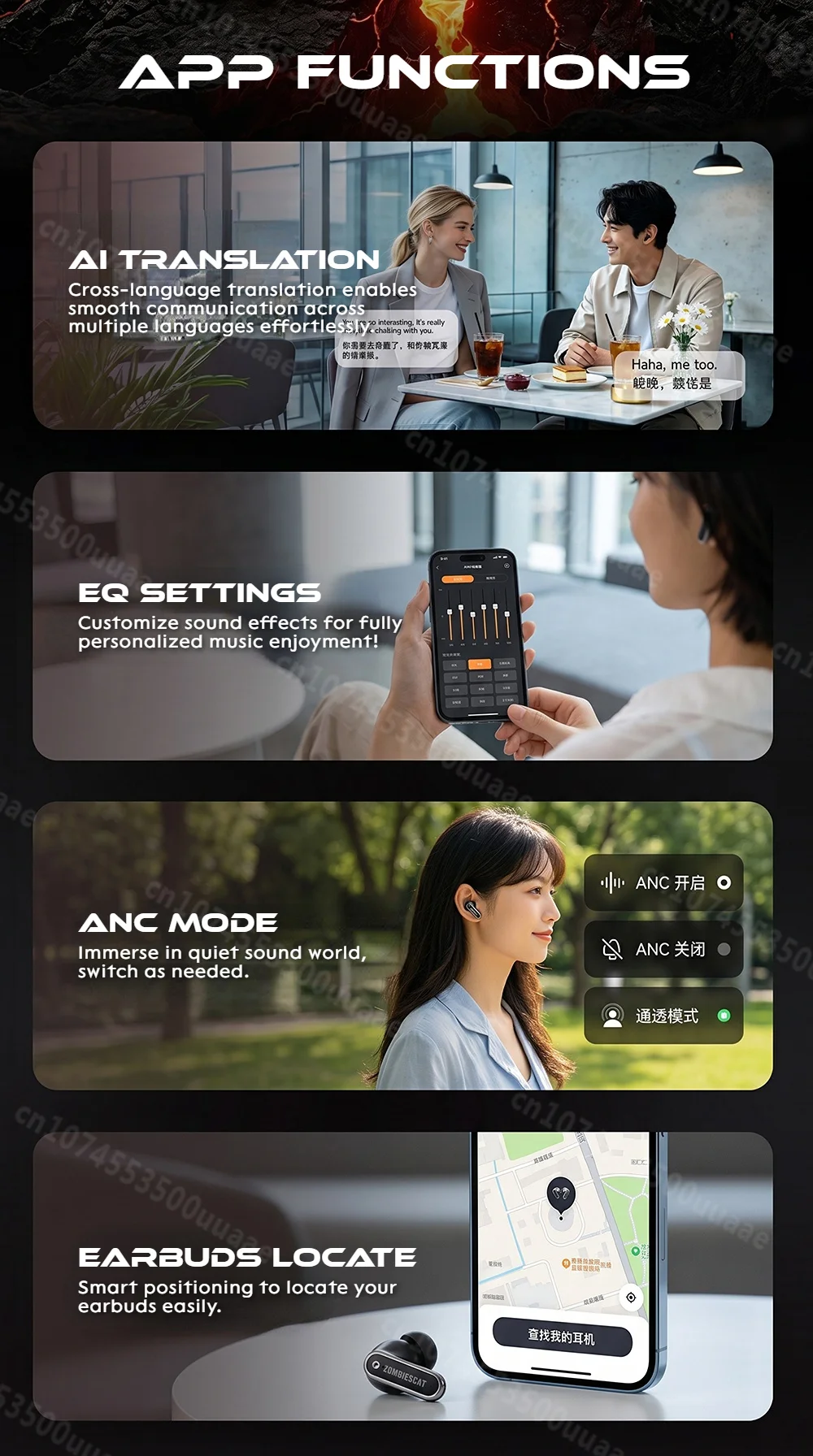 Zombies Cat B26 Alloy Mecha ANC Ohrhörer -45dB Aktive Geräuschunterdrückung Bluetooth 6.0 Kopfhörer KI-Übersetzung Kopfhörer mit APP – Detail 7