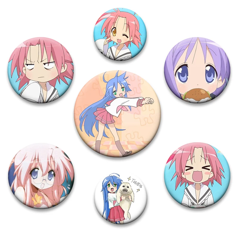 Anime Lucky Star Handmade Brooches Izumi Kagami Akira-sama Enamel Pin Konata 2007 Is Eternal Round Badge for Bag Clothes Decor