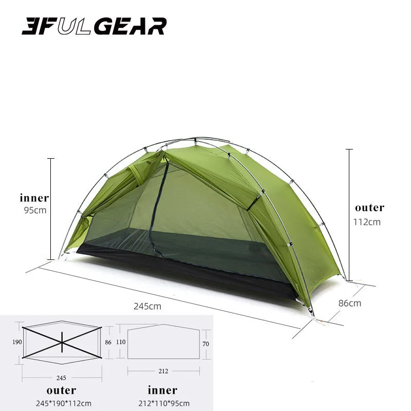 3F UL TAICHI 1 Person No-See-Um 3 Season/4 Season Camping 15D Silicon Coated Tent