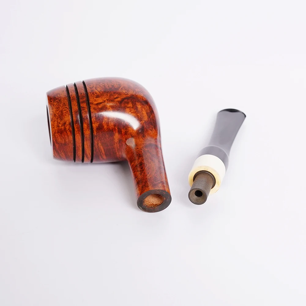 MUXIANG handmade briar pipe straight handle Bulldog tobacco pipe bowl vulcanized rubber pipe handle Father's Day gift