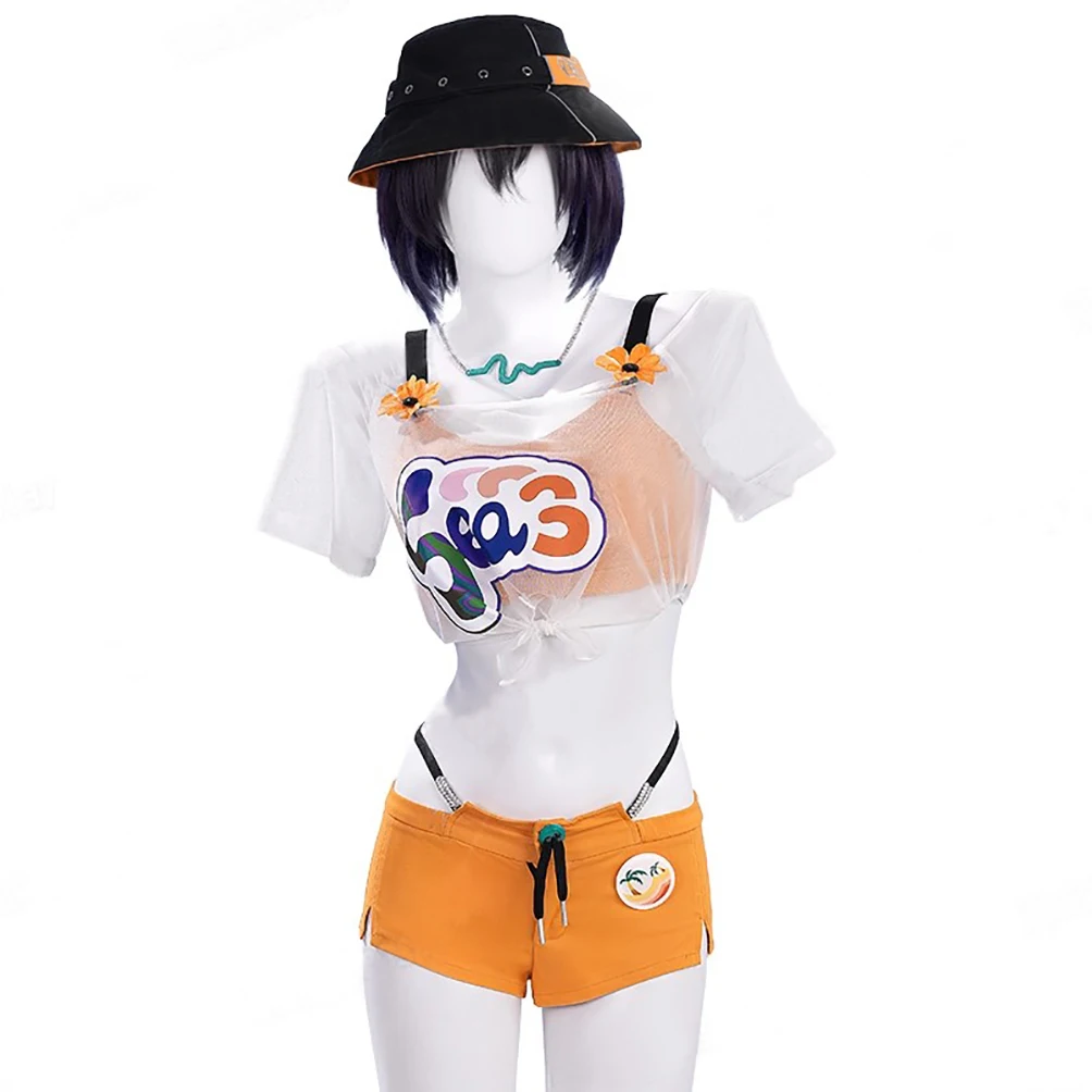 

Zenless Zone Zero Belle Cosplay Costume Belle Swimsuit Summer Outfit Hat Shorts Bikini Women Halloween Party Role Play Clothing