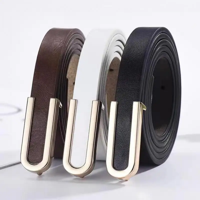 Fashion Black PU Leather Thin Belt Female Dress Suit Skirt Decoration Creative Buckle Belt Thin Ladies Waistband Women Belts