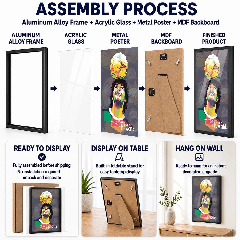 Ronaldinho Football Skill Portrait Metal Poster With Aluminum Alloy Frame Personalized Victory Tribute Wall Art Ideal For Gym