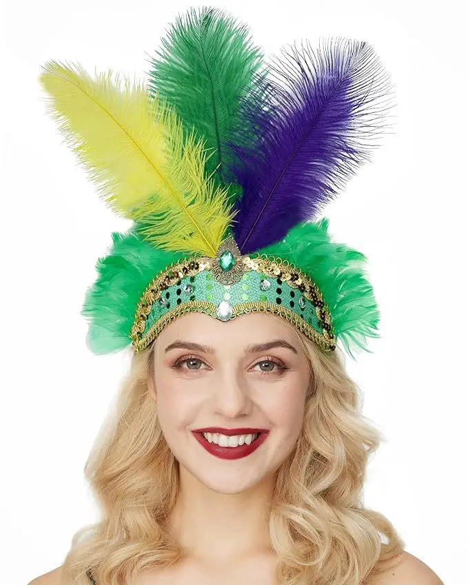 

Indian Ostrich Feather Headdress Makeup Performance Costume Accessories Ball Carnival Belly Ball Feather Headdress Prop