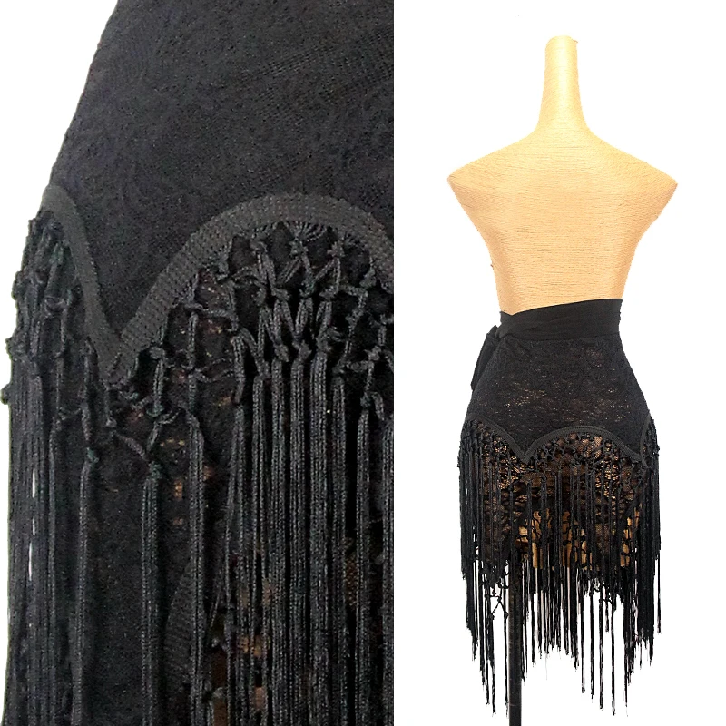 Sexy Black Lace Latin Dance Skirt Women Woven Tassel Hip Scarf Adult Cha Cha Rumba Samba Sance Clothes Practice Wear DNV18670