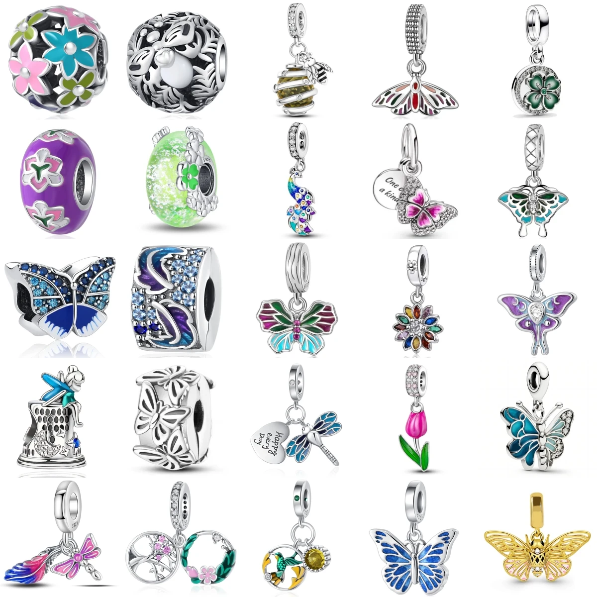 New 925 Silver Spring Collection Butterfly Peacock Dragonfly Dangle Charms Fit Original Bracelet Women Fine DIY Jewelry Gifts