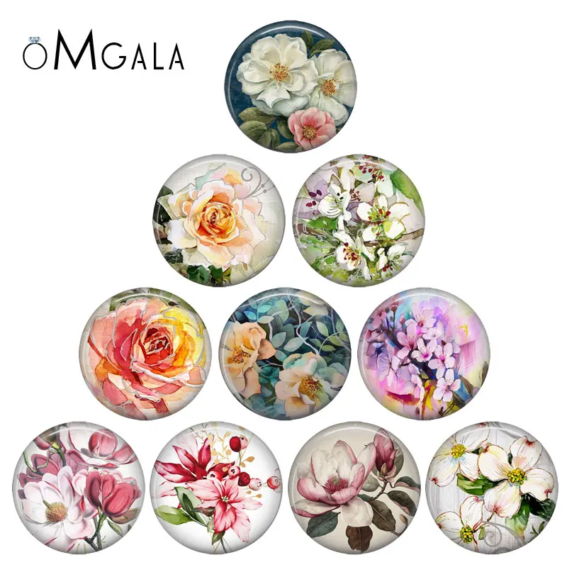 Watercolor Paintings Flower Art Pattern 12mm/14mm/18mm/20mm/25mm/30mm Round photo glass cabochon demo flat back Making findings