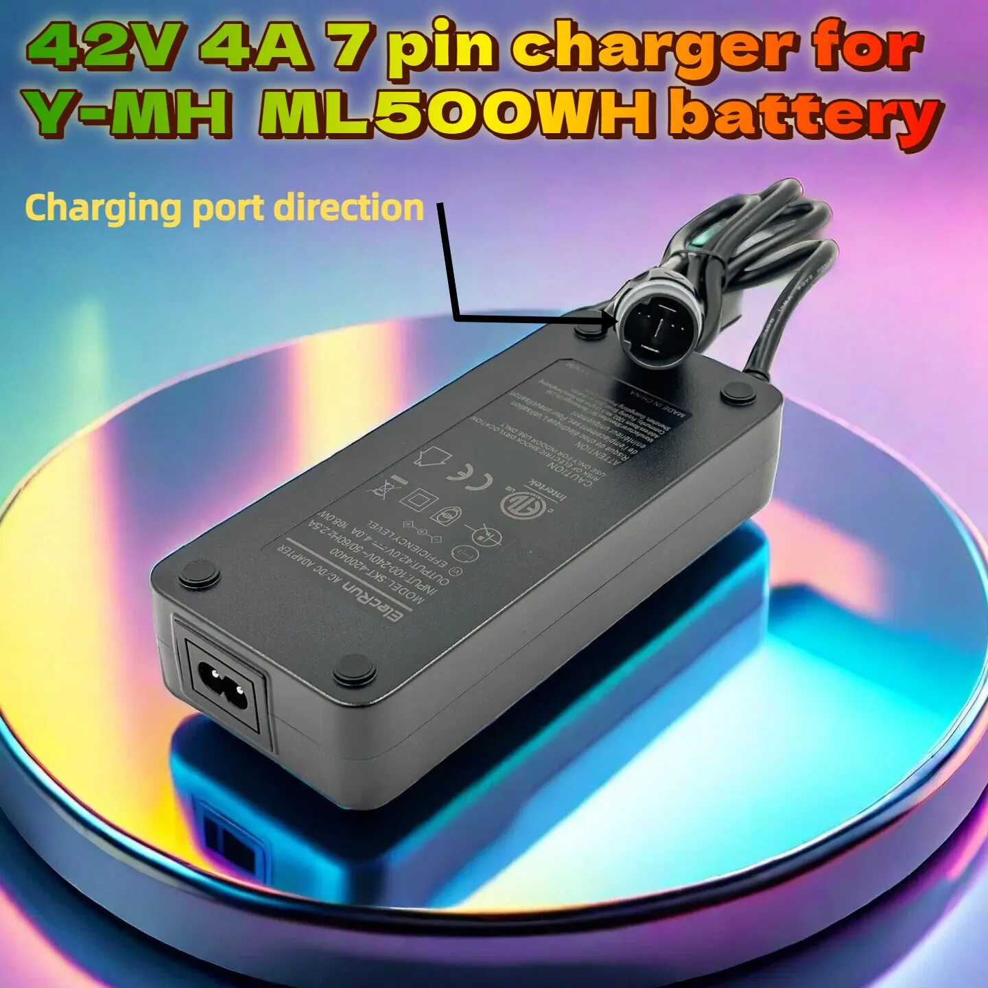 Le chargeur Li-Ion 42V 4A 7 broches d'Elecrun est compatible avec la batterie Haibike Nduro 36V (YMH 7 broches) Type A YYamaha 500WH