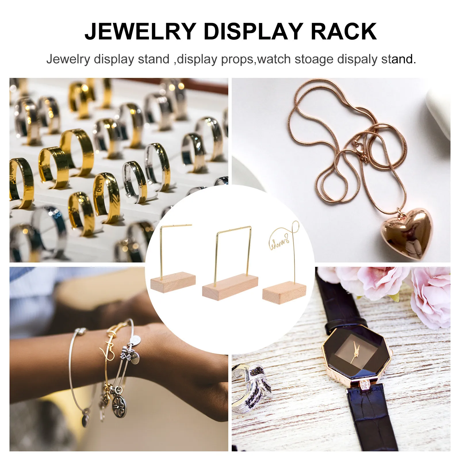 

Набор из 3-х подставок для украшений: деревянные и из нержавеющей стали, для браслетов, стабильные, декоративные органайзеры для хранения и демонстрации украшений