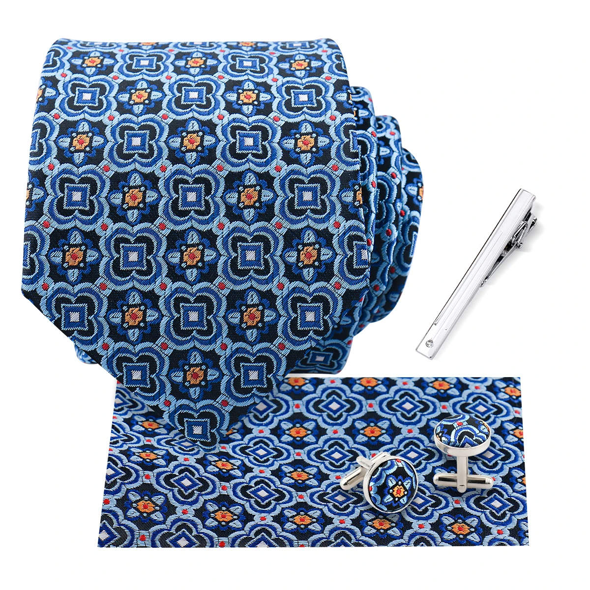 Luxuriöses Herren-Krawatten-Set mit Paisley-Muster, Einstecktuch, Manschettenknöpfen, Krawattenklammer, Blumenmuster-Krawatte für Bankette, Hochzeiten, Geschenk für Trauzeugen, formelle Accessoires – Detail 13