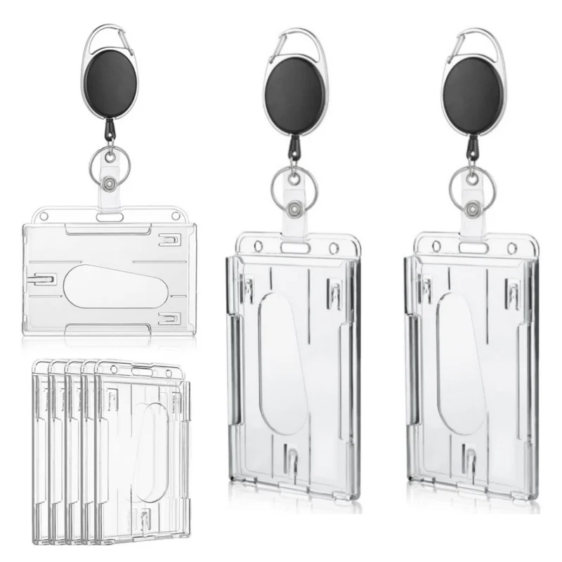Transparent Cards Slots ID Tag Badge Holder with Badge Reel Cards Storage Organizer Employee Pass Work Card Case Sleeve