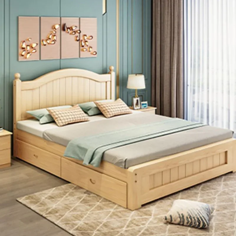 Cama moderna para sala de estar, mueble de madera Estilo nórdico Kawaii, doble, tamaño King, barato, para Dormitorio