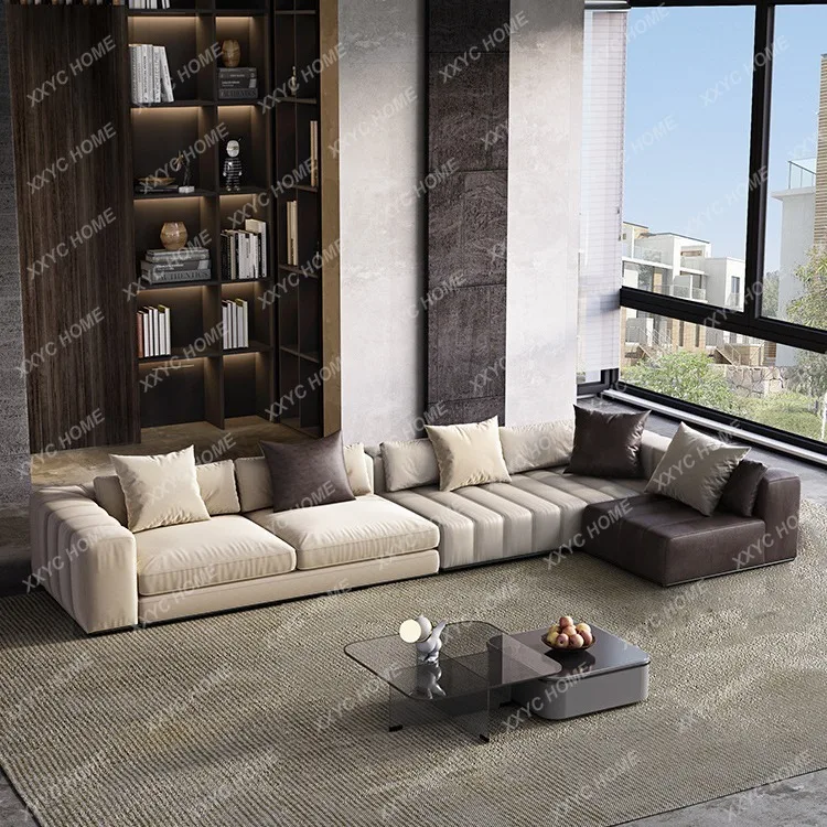 Lminimalist light luxury piano keys leather first layer cowhide straight row sofa