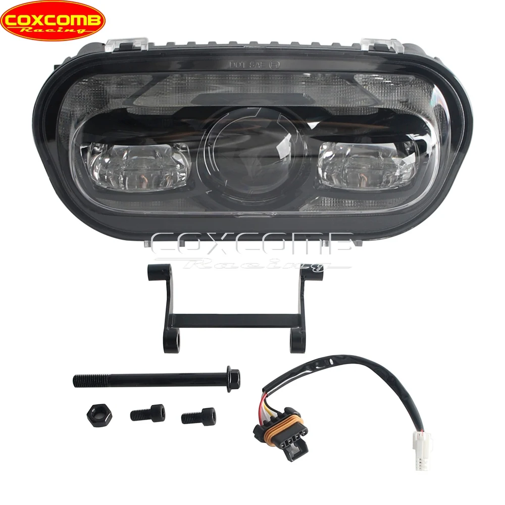 Motorcycle Front LED Headlight E‑Mark E9 High Low Beam With DRL IP67 PC For Harley Dyna Fat Bob FXDF 2008‑2019 Light FXFB FXFBS