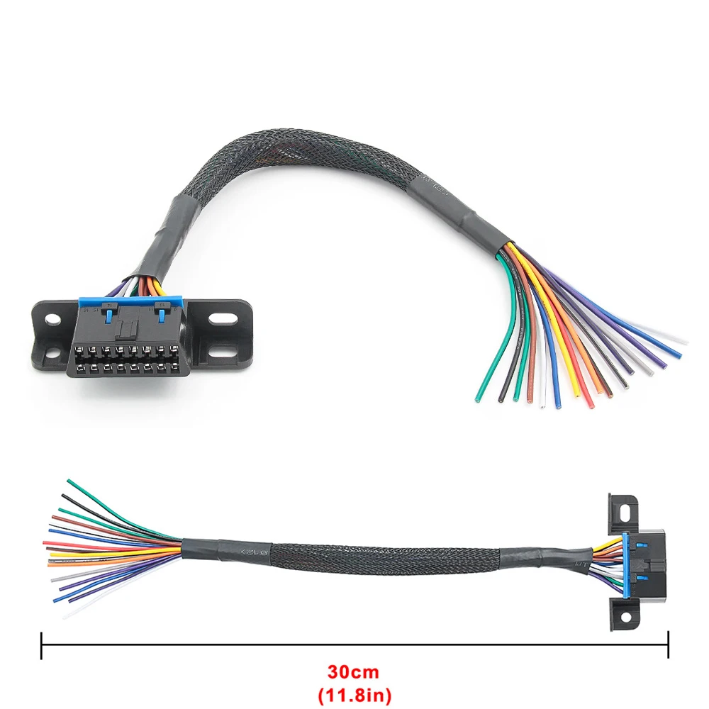 OBD2 Female to Color Bare Wire 16 Pin OBD II Open Cable 30cm DIY Extension Cable 16 Pin OBDII Open Cable