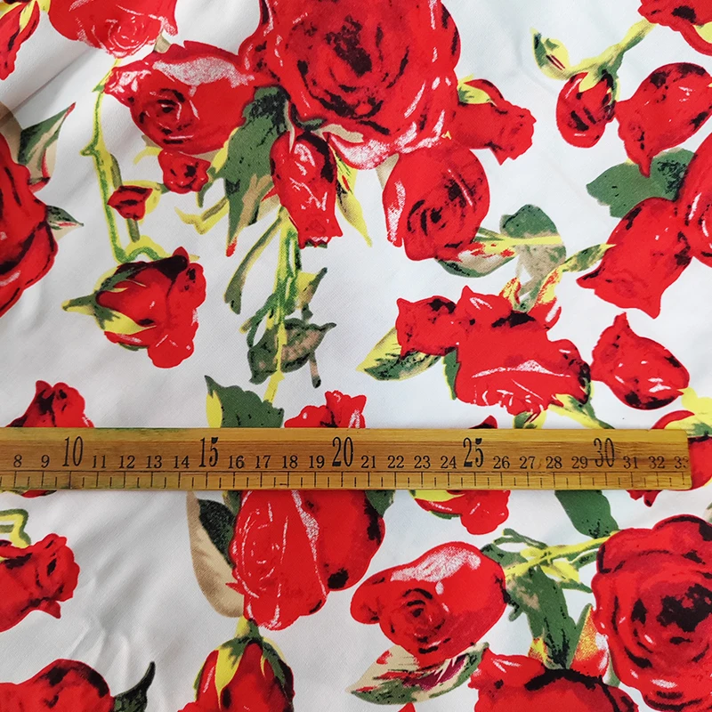 Good,130cm Wide,Vintage Clothing Dress Fabric,Leaves Rose Flower Printed,Slightly Elastic,Sewing Material,100% Cotton Fabric