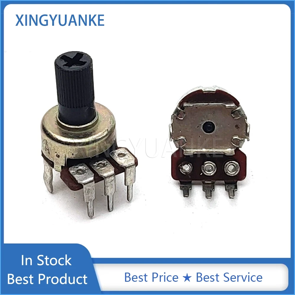 5PCS 121 Type Single Vertical B1K B10K B50K B1M A1K A10K Volume Audio Amplifier Potentiometer 3-Pin Flower Shaft Length 10MM