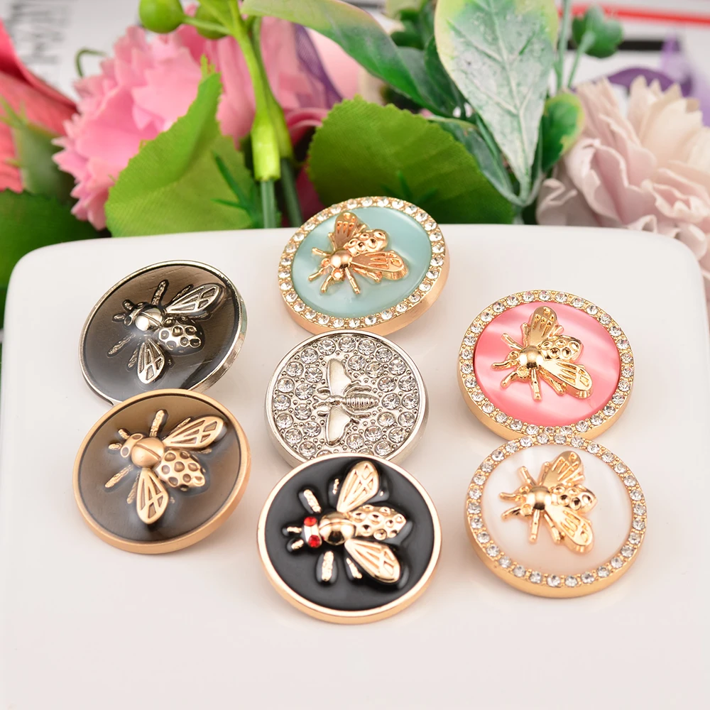 Neu eingetroffen: 6 Stück Strass-Dekor Goldene Biene Rosa Blau Metallknöpfe für Kleidung, Mantel, Strickjacke, Pullover 18MM-25MM KD907 – Detail 7