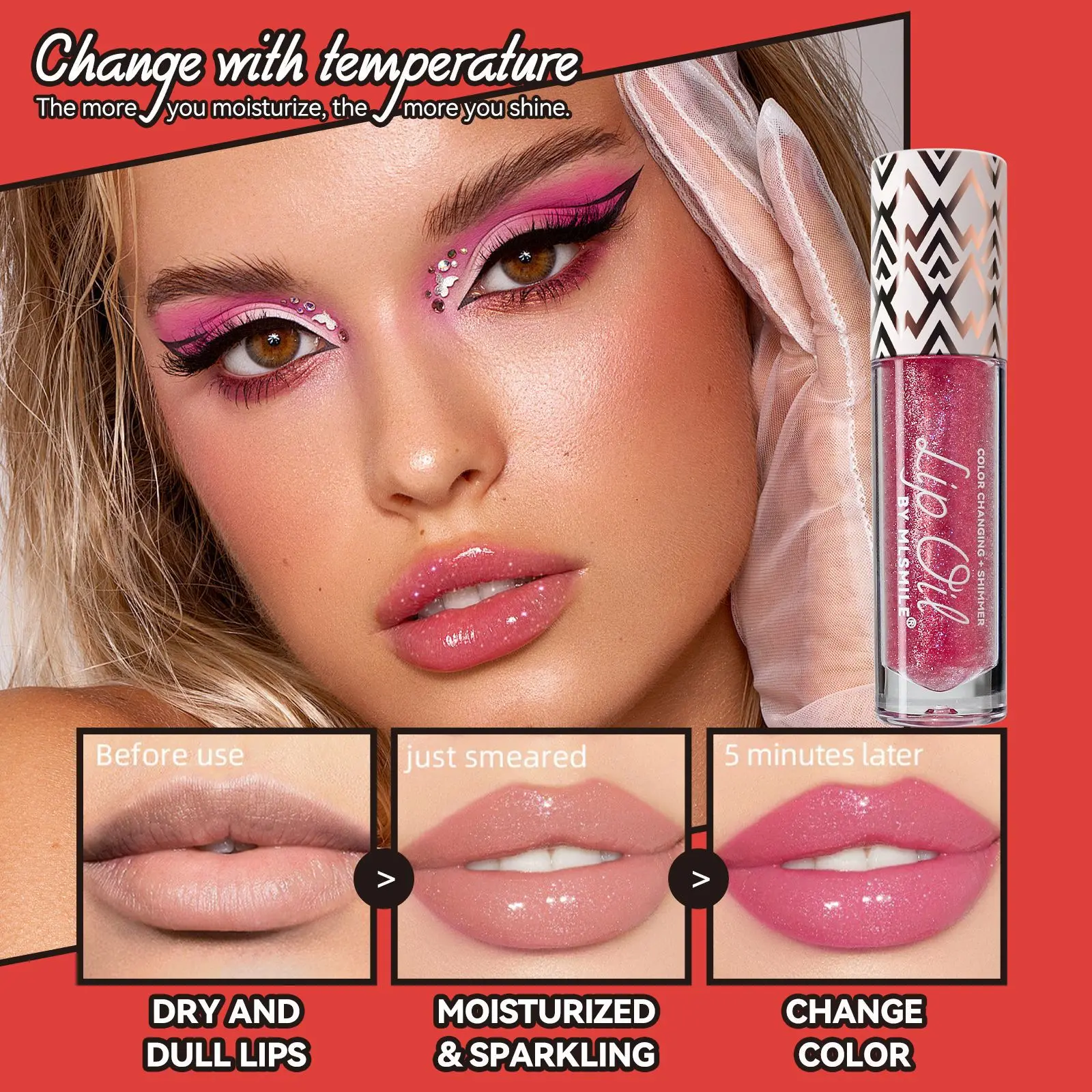 6 Farben warme Farbe ändern Perl glanz Lippen öl feuchtigkeit spendenden Lippen balsam Lip gloss transparent Doodoo Lippen öl Großhandel Kosmetik