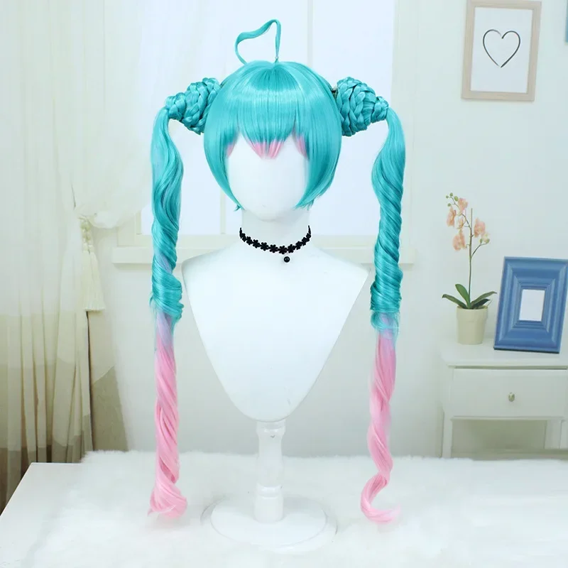 Anime VOCALOID Lolita Cosplay Wig Adult Women Double Ponytail Heat Resistant Plait Hair Halloween Party Costume Accessory Props
