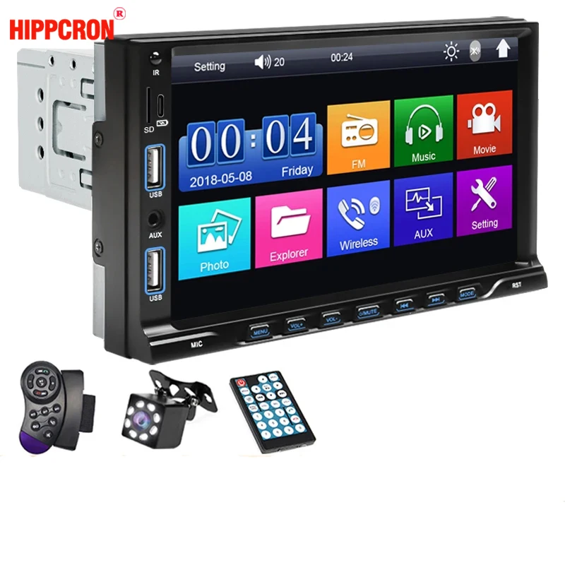 

Автомобильная магнитола Hippcron 1 Din MP5, мультимедийный плеер с 7-дюймовым сенсорным экраном, FM, AUX, Bluetooth, двумя USB-портами, Mirror Link, универсальная автомобильная магнитола