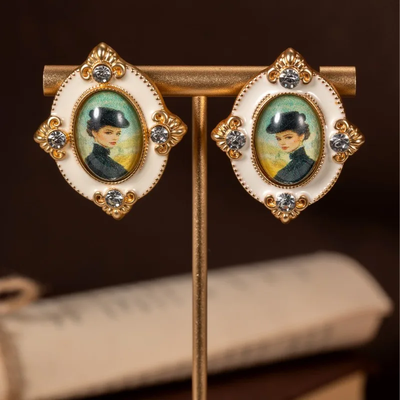 Vintage Palace Lady Portrait Earrings, Antique Style Elegant High Sense Women Drop Earrings