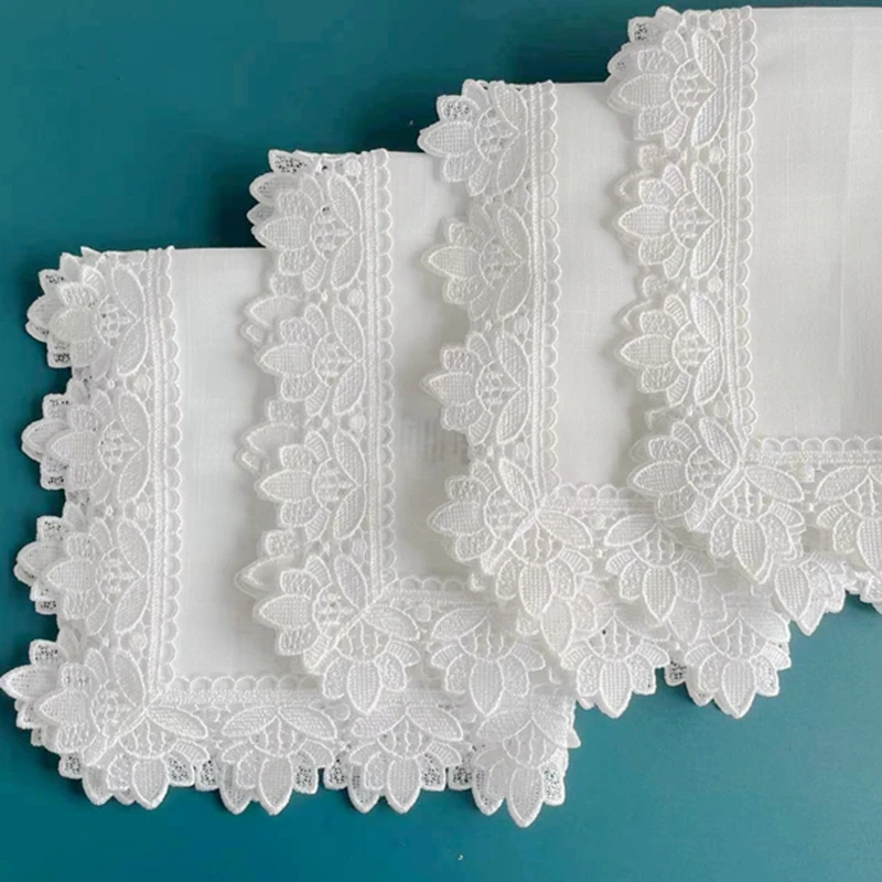 

12 Pieces Lace Napkins White Hemstitch Cocktail Napkin For Party Wedding Table Linen Lace Napkins Fabric Cotton Dinner Napkin