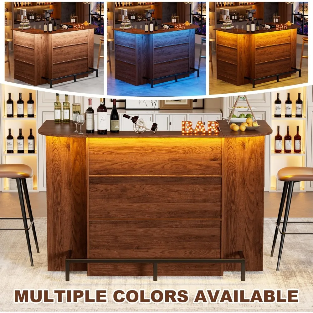 خزانة بار الخمور الخشبية الحديثة ذات 3 طبقات مع إضاءة LED وحوامل أواني الجذع #5