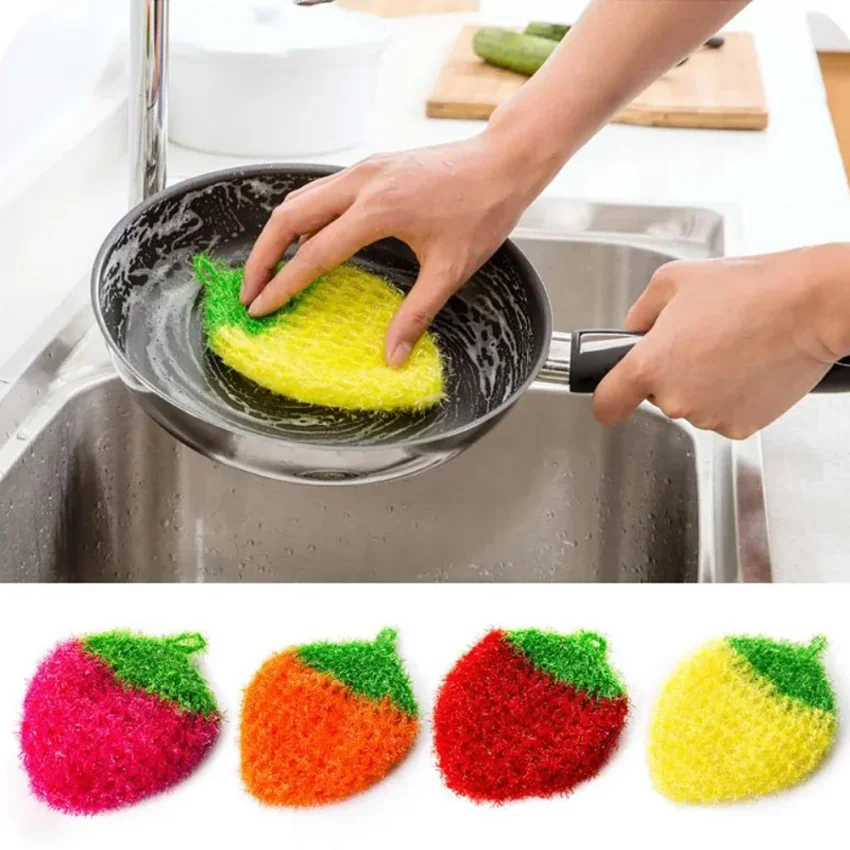 

Strawberry Dishcloth Bowl Towels Scrubber Non-scratch Kitchen Pot Pan Cleaning Sponge Bowl Pan Washing Cloth Scouring Pads
