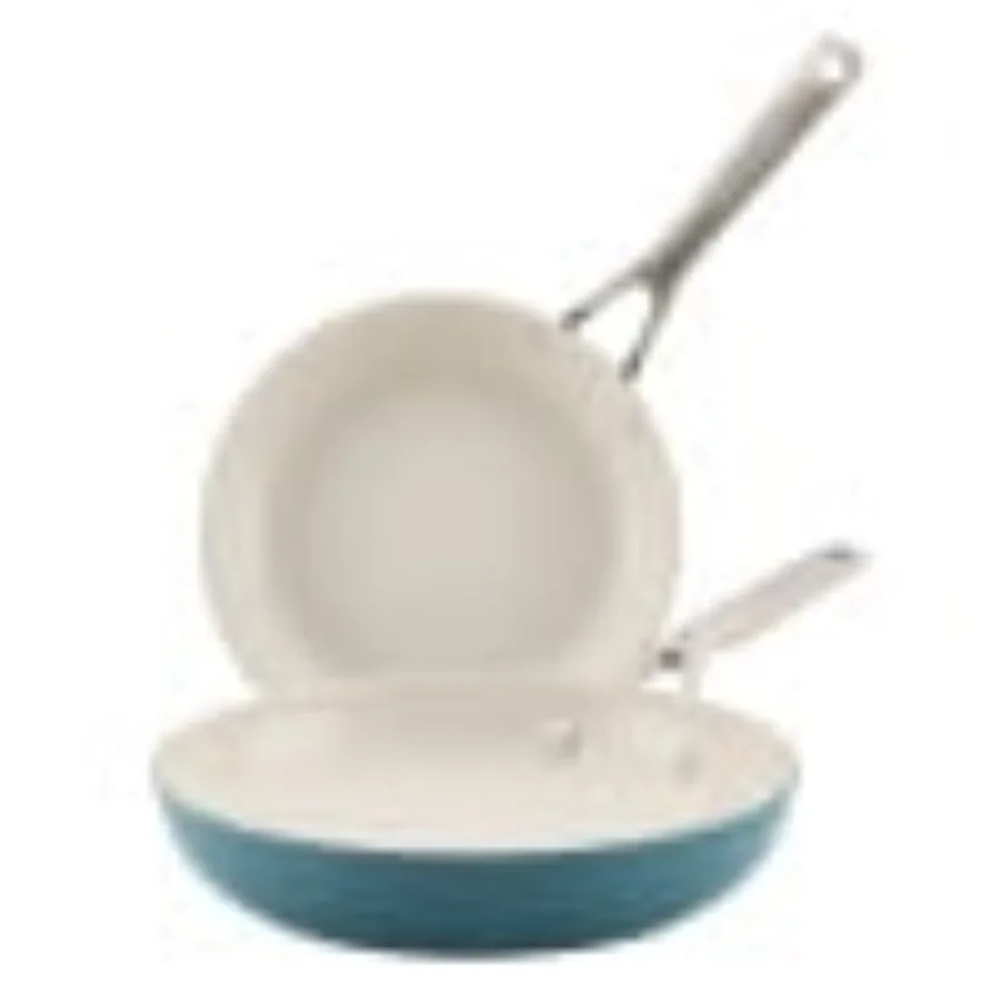 

Hard-Anodized 2 Pcs Ceramic Induction Skillet Set Dishwasher Safe and Oven Safe to 500°F Agave Blue
