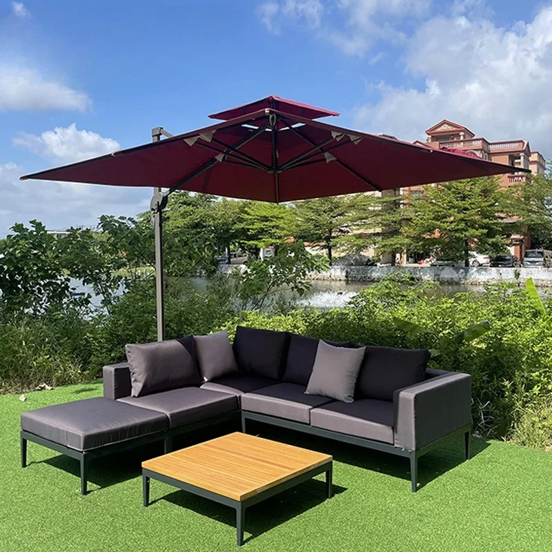 Outdoor rattan sofa three people waterproof sunscreen famous courtyard garden balcony outdoor leisure coffee table rattan chair