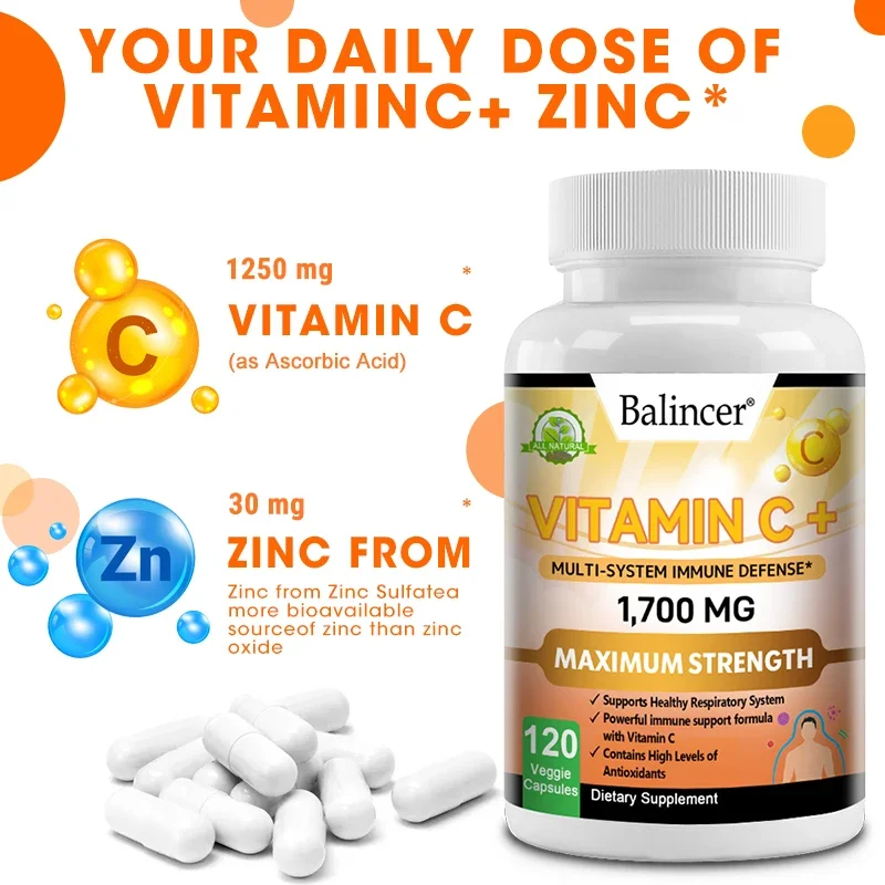 Balincer, Vitamin C and Zinc Supplements To Boost The Immune System. Anti-aging Powerful Antioxidants