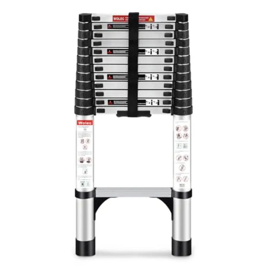 Telescoping Ladder 12.5FT Aluminum Lightweight Portable Telescopic Ladder with Stabilizers Wheels Heavy Duty 330lbs Max Capacit