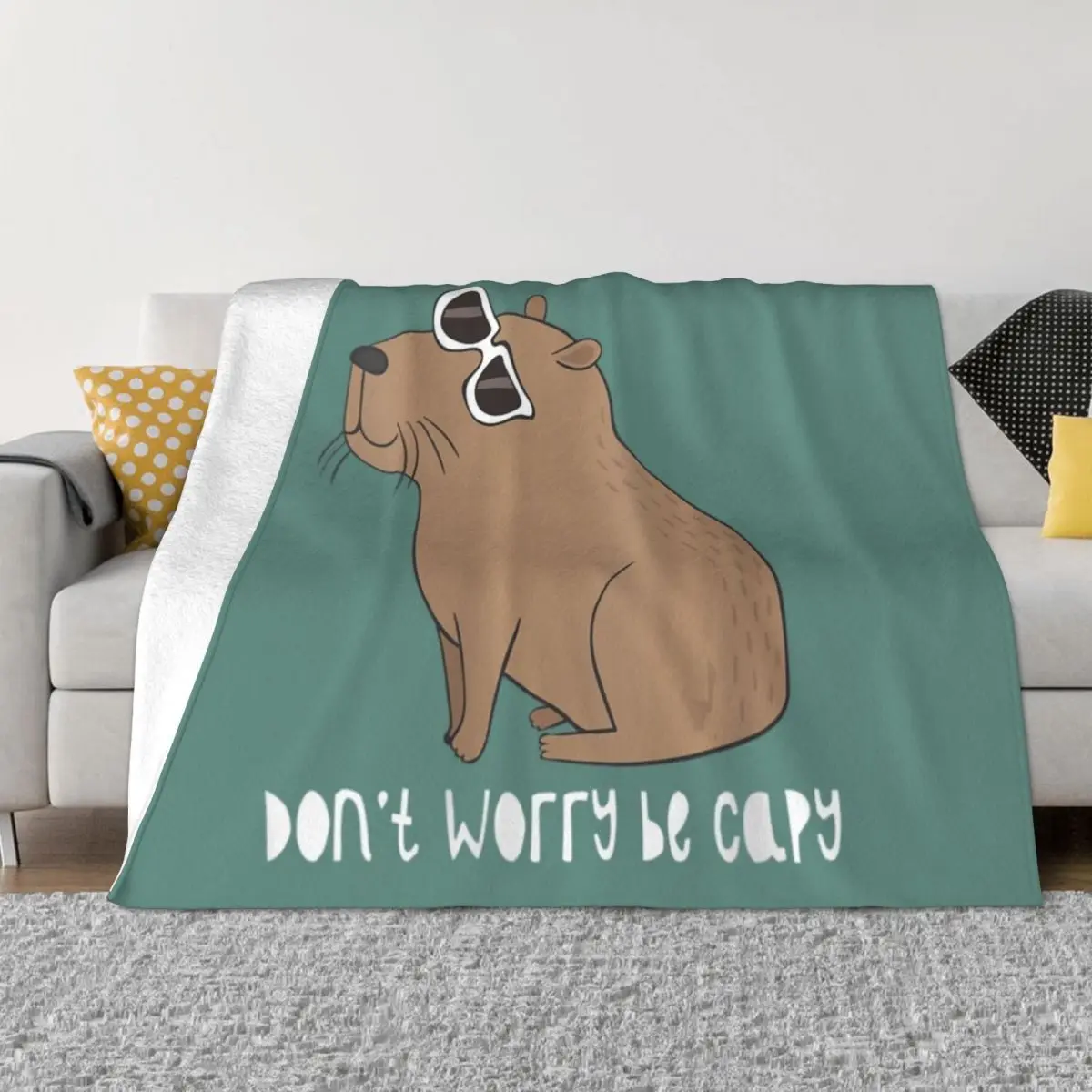 Womens Don't Worry, Be Capy Awesome Cute Capybara V-Neck Throw Blanket blankets and throws Fluffy Shaggy Blanket