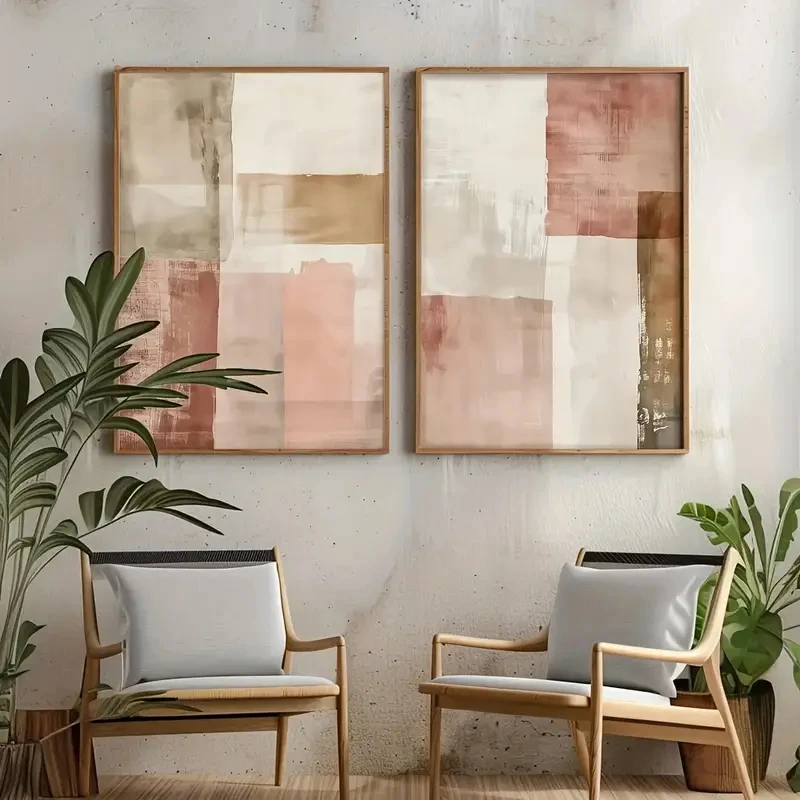 Vintage Japanese Abstract Style Pink Off Canvas Printing Modern Home Bedroom Living Room Apartment Texture Canvas Design