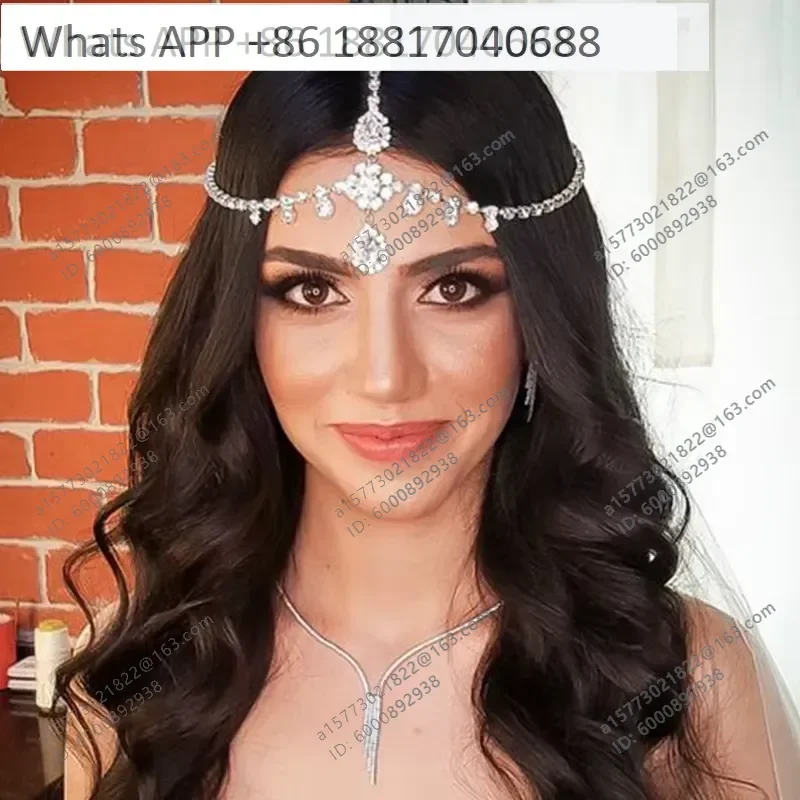 1PC Rhinestone Headband Bridal Wedding Accessories Elegant Water Drop Forehead Chain Hair Jewelry For Women