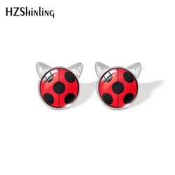 2021 New Ladybugs Stud Earring Insect Art Painting Cat Ear Earrings Handmade Glass Dome Photo Printed Jewelry Gifts Girl