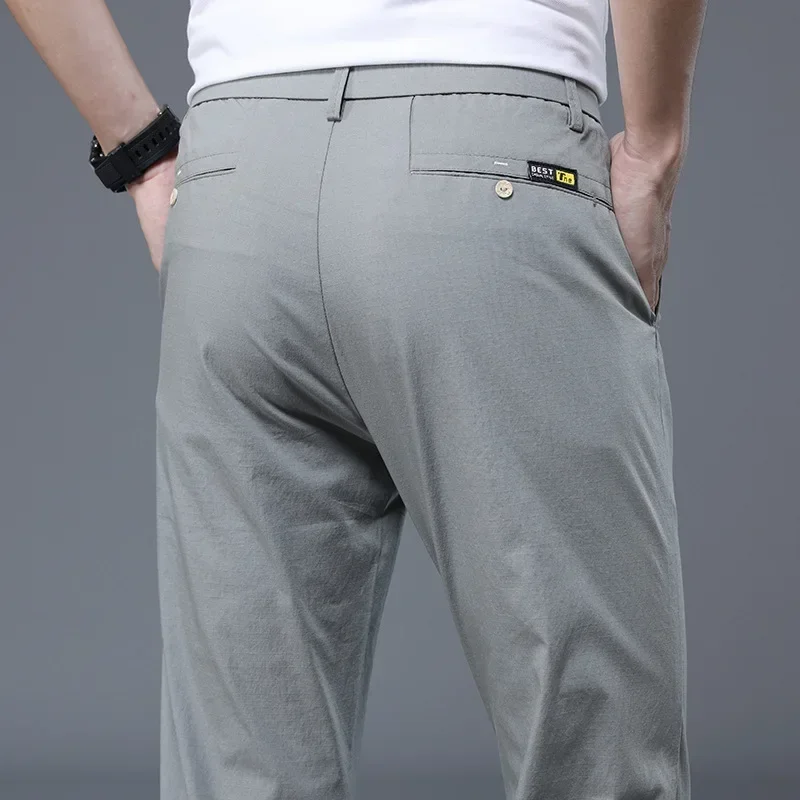 2023 zomer casual broek heren dunne stretch slim fit elastische taille katoen zakelijke klassieke Koreaanse broek mannelijk kaki grijs