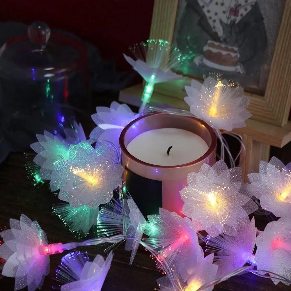 LED Fiber Optic Flower String Lights Battery Powered Double Layered Fairy Lamps Flash Christmas Tree Flower Lights